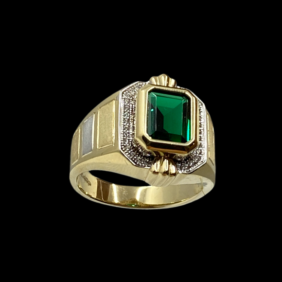 14k Emerald Square Stone 2-Tone Ring