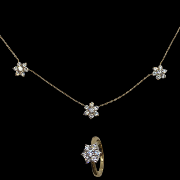 14k Flower Gold Necklace and Ring Set