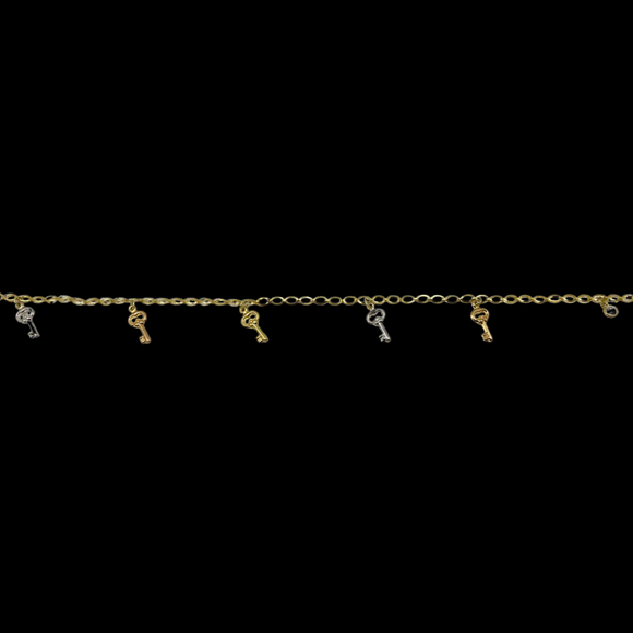 14k Gold Open Link Tri-Color Charm Anklets