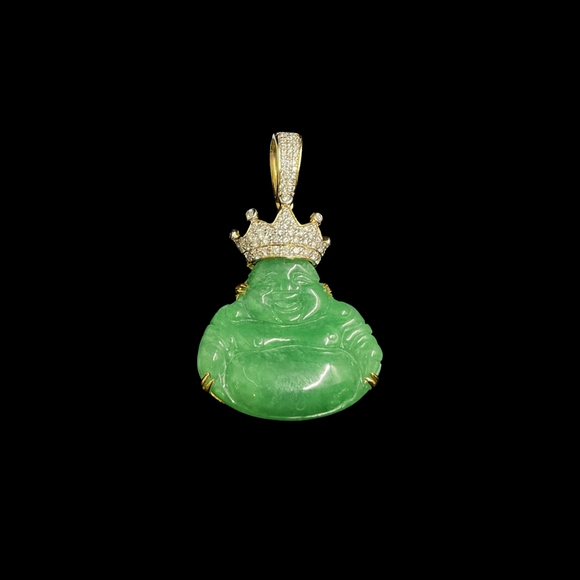 10k Diamond King Jade Buddha Pendant