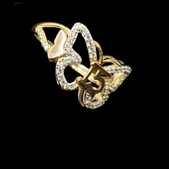 14k “15” Two-Tone Butterfly Ring