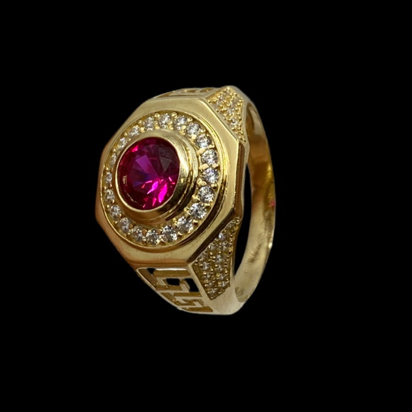 14k Versace Design with Red Stone Ring