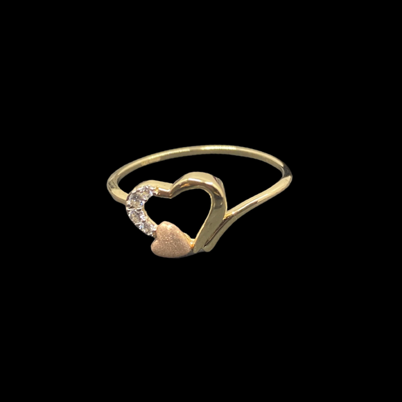 2-Tone Double Heart with Stone Ring