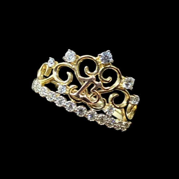 14k “15” Two Tone Color Crown Ring