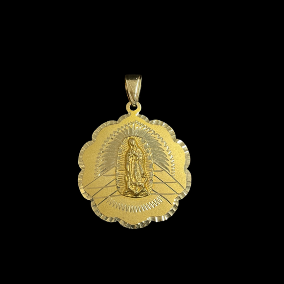14k Double Sided Virgen Mary and Jesus Pendant