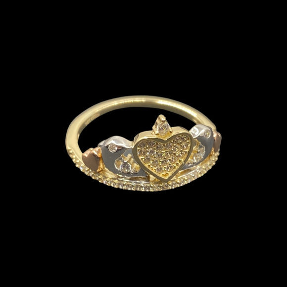3-Tone Dolphin Heart Crown Ring