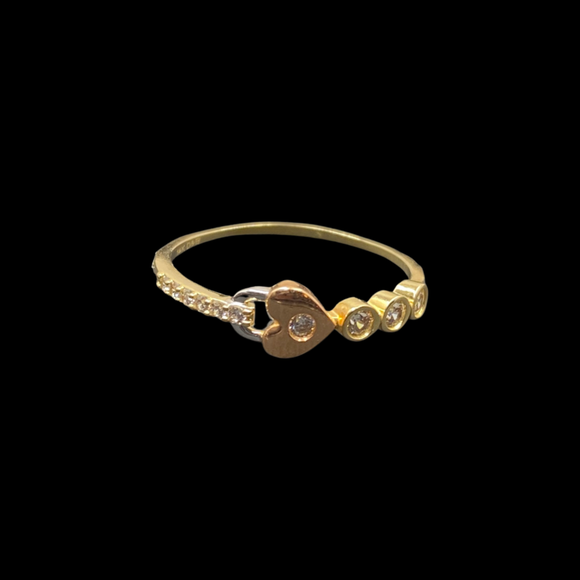 3-Tone Heart Lock with Stones Ring