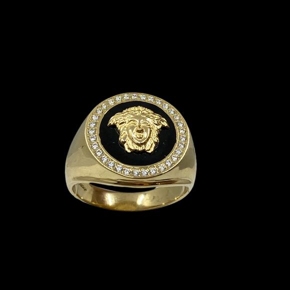 14k Versace Face with Onyx Stone Ring