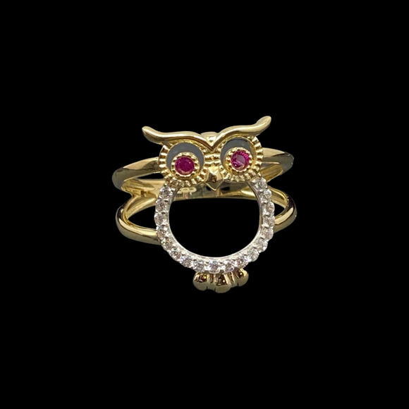 Owl with Red Stone Eyes Ring