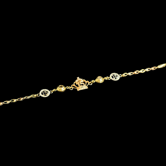 14k “15” Tri-Color Crown Bracelet