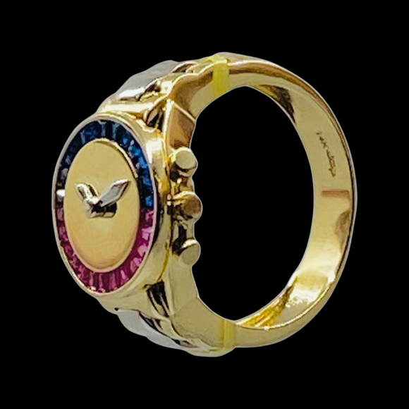 14k Blue & Red Baguette Watch Ring