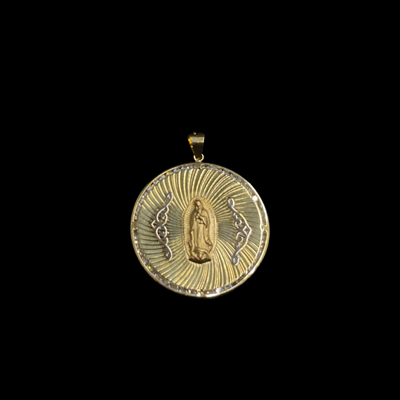 14k Virgen De Guadalupe Circle Pendant