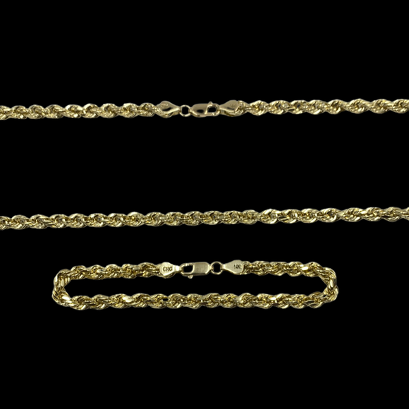 14k Rope Chain and Bracelet Set